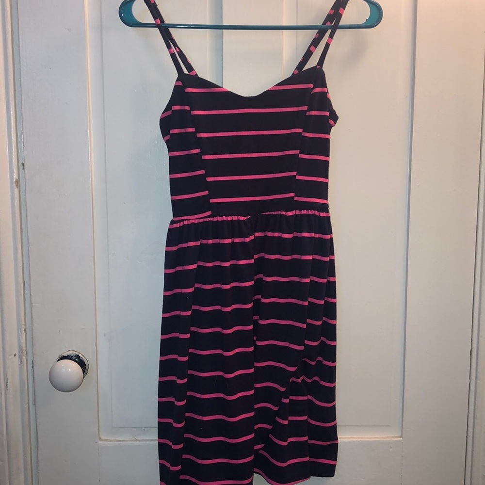 Xhilaration Navy Blue & Pink Striped Dress